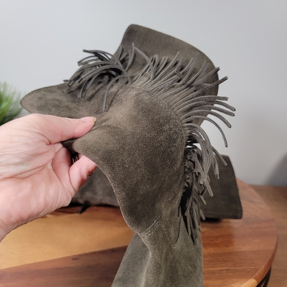 Lucky Brand Grayer Green Suede Fringe Kndd High Boots Size 7.5 - Picture 11 of 15